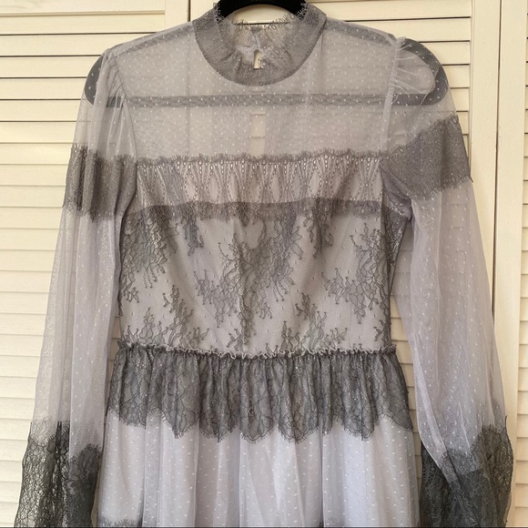 BCBG Maxazria Two-Tone Panel Lace Tulle Dress - Picture 3 of 10